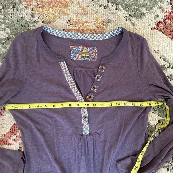 Anthropologie Little Yellow Button Calantha Tee Purple Pocket Long Sleeve Small - Picture 9 of 11